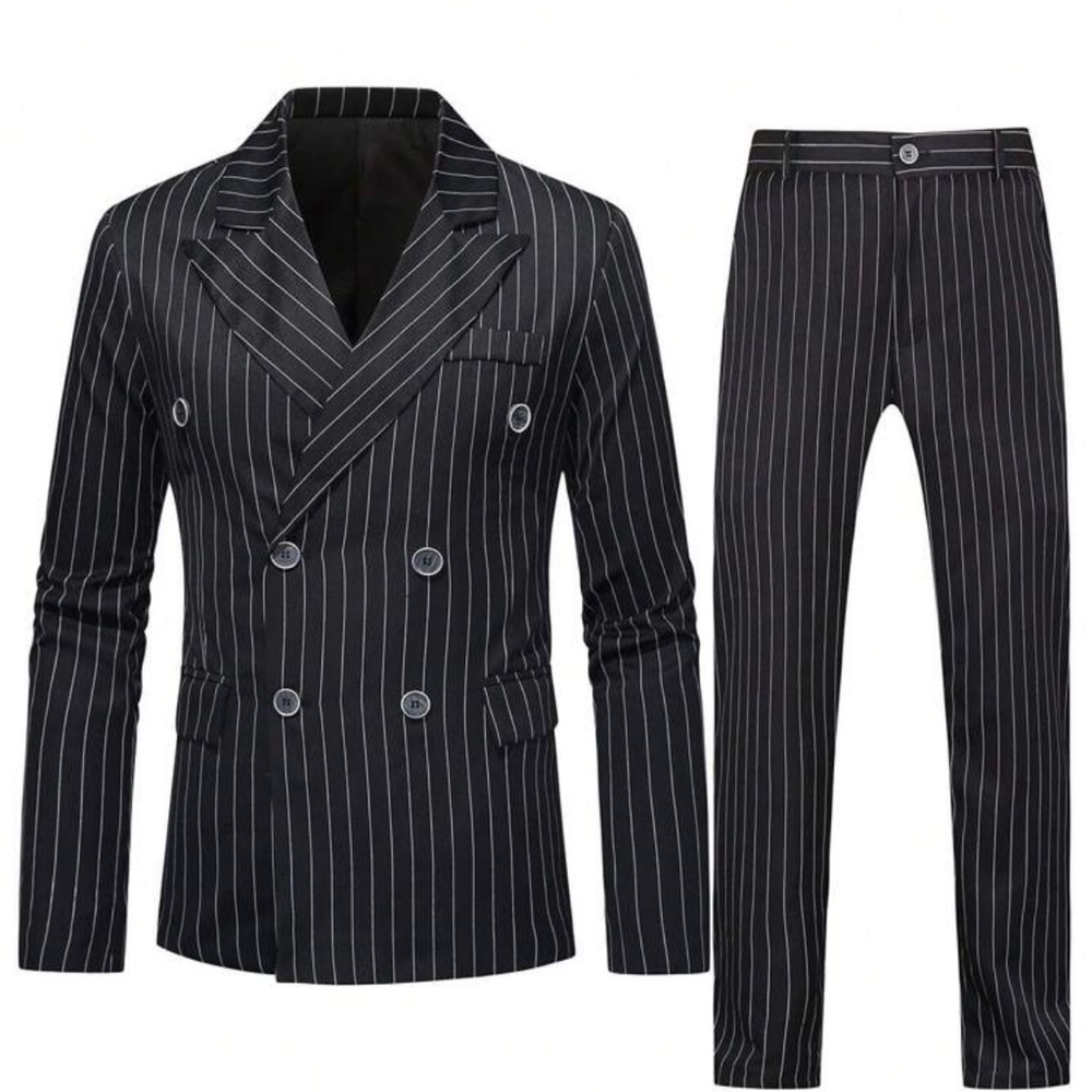 Classic Black Pinstripe Men's Suit Gomez Addams Halloween Costume